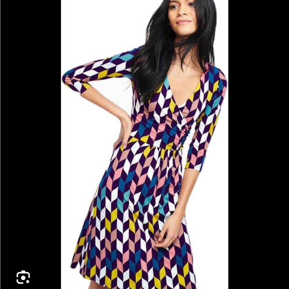 Boden Wrap Dress Geometric Print Longsleeve Vneck